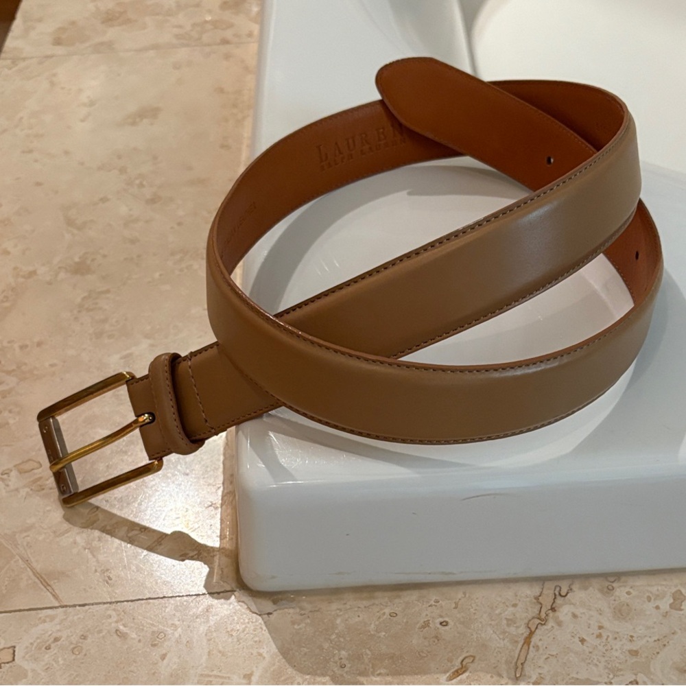 Ralph Lauren Tan Leather Belt with Gold Buckle